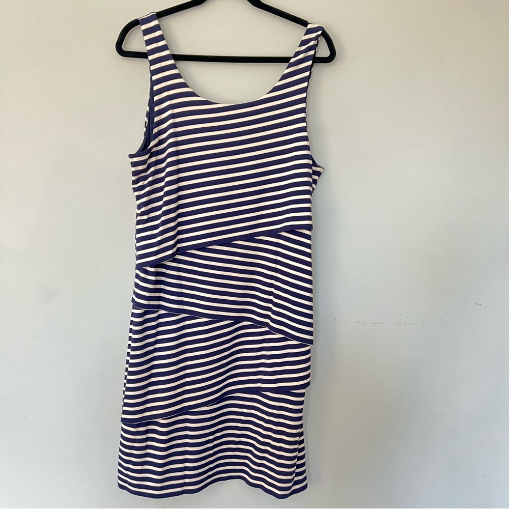Loft Stripe Navy Layered Dress Size Large